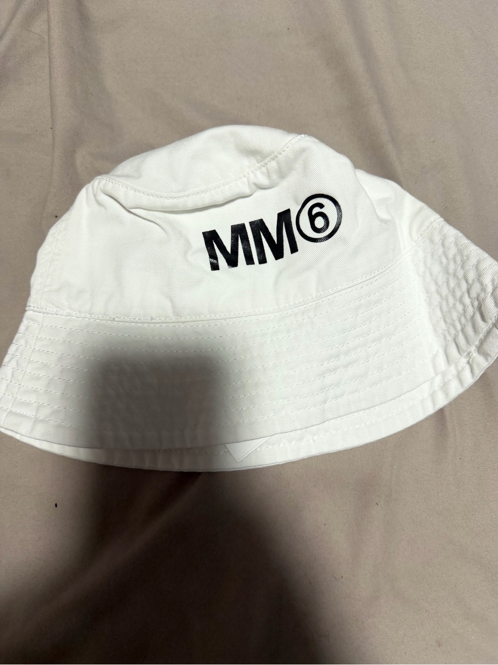MM6 Maison Martin Margiela White Bucket Hat with Black Logo